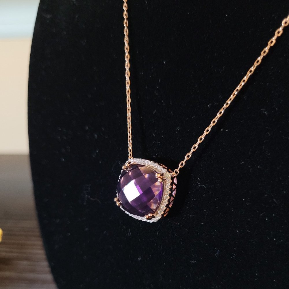 14K Rose Gold Over Silver Amethyst & CZ Necklace